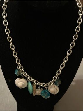 Coastal Turquoise and White Shell Charm Necklace